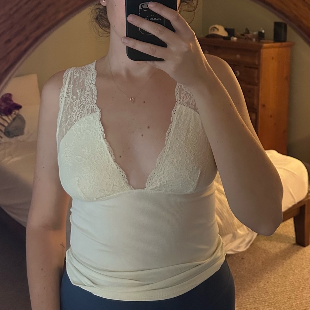 Free People Lace Trim Top - Cream (M)